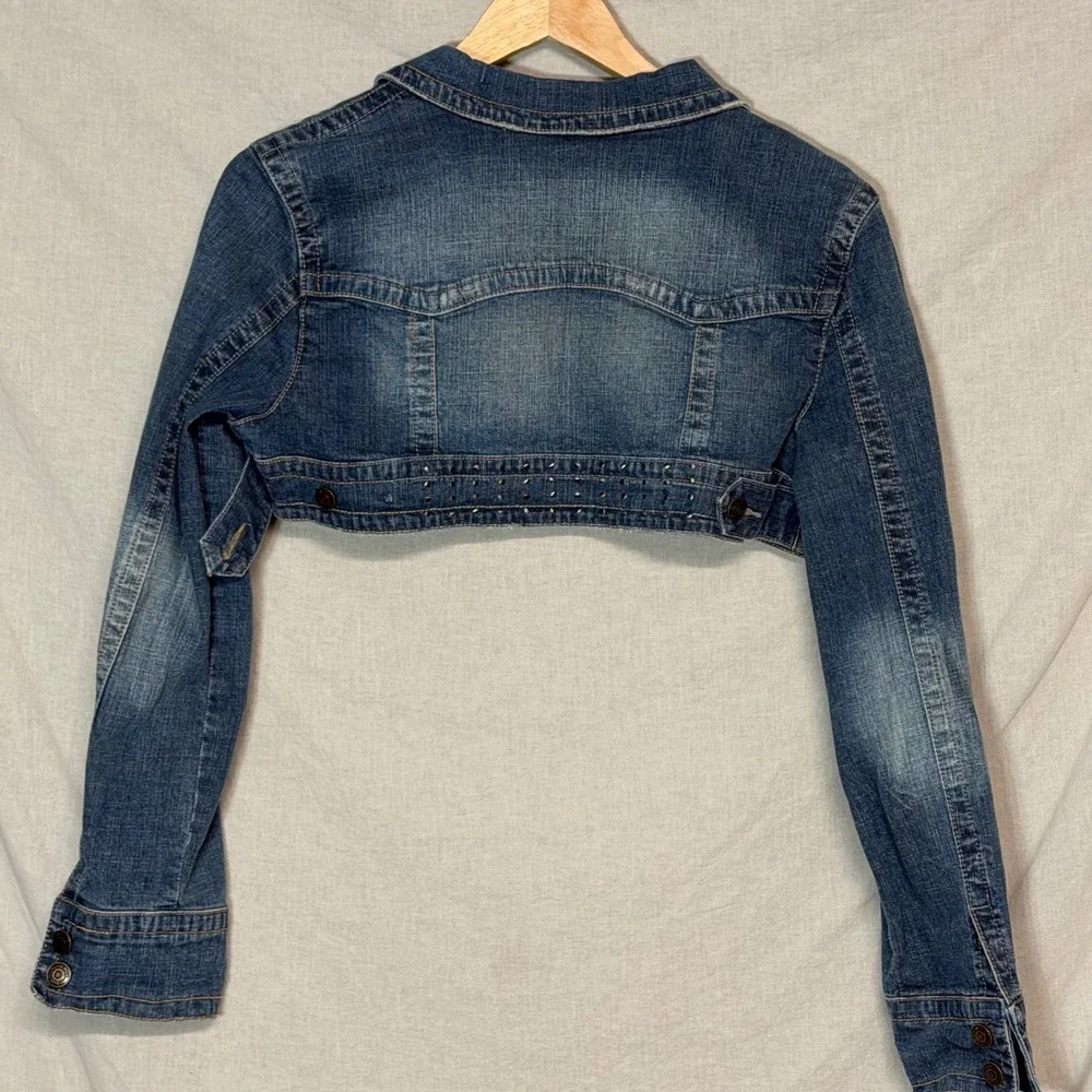 Hydraulic Y2K Studded Cropped Denim Shrug Jacket Medium Wash Blue Size XL - Picture 2 of 8